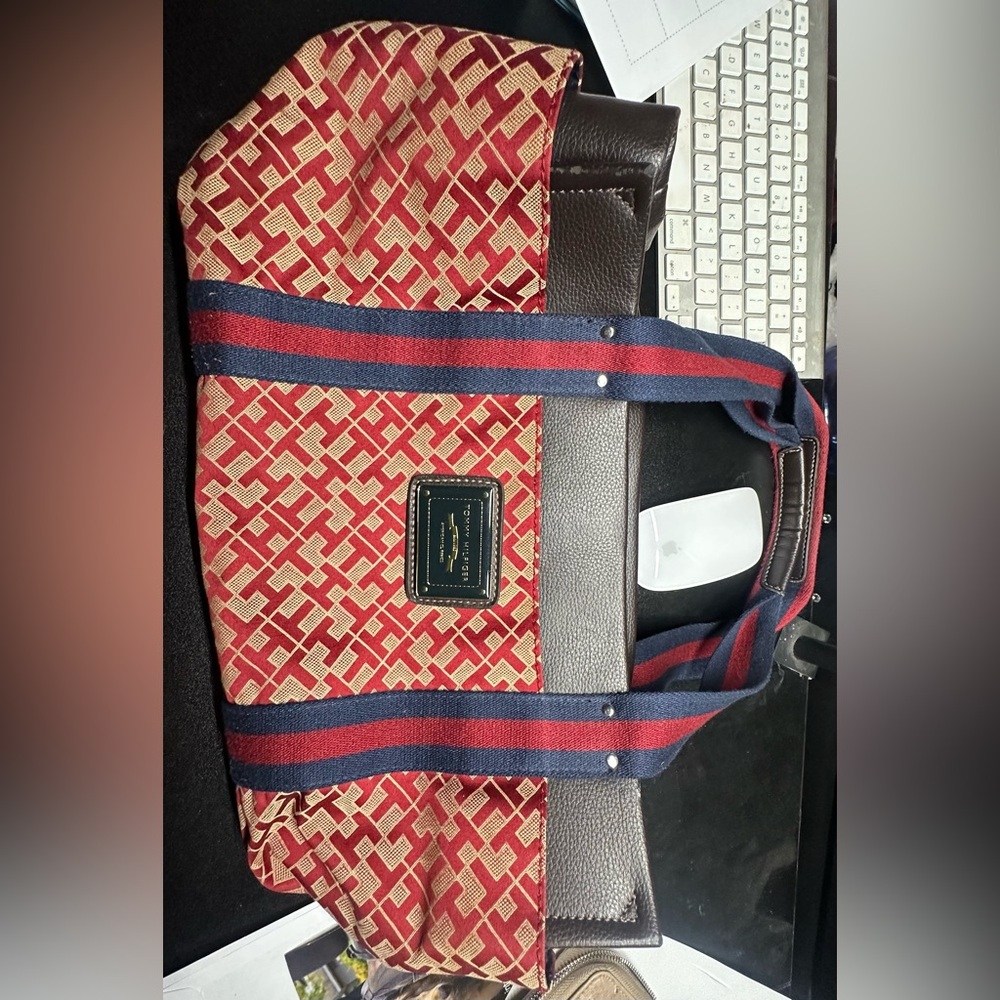 Tommy Hilfiger Red and Brown Duffel Bag